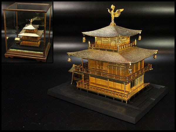 金閣寺の置物（ガラスケース付き） 2026年最新金閣寺 昭和金工造金閣寺置物ガラスケース旧家蔵出(R338) 置物の