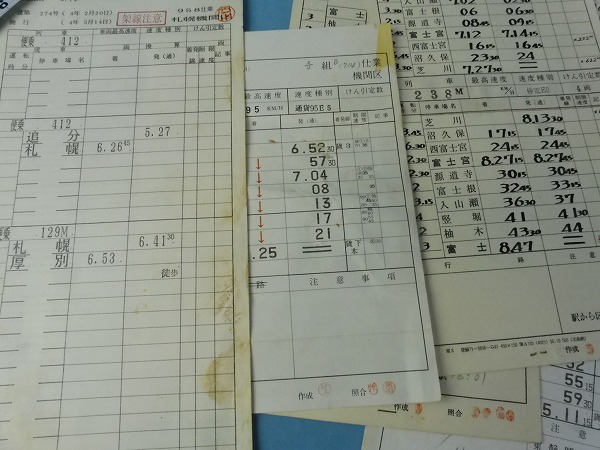 3-28-hyt【鉄道放出品】スタフ（乗務行路表）身延線富士電車区・稲沢