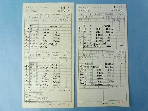 3-28-hyt【鉄道放出品】スタフ（乗務行路表）身延線富士電車区・稲沢