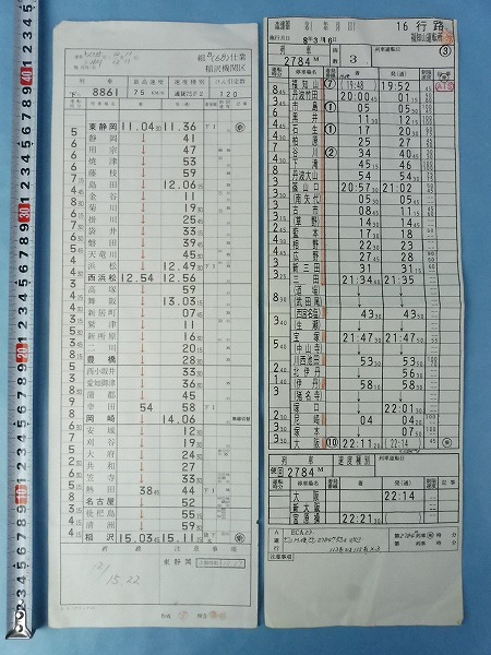 3-28-hyt【鉄道放出品】スタフ（乗務行路表）身延線富士電車区・稲沢