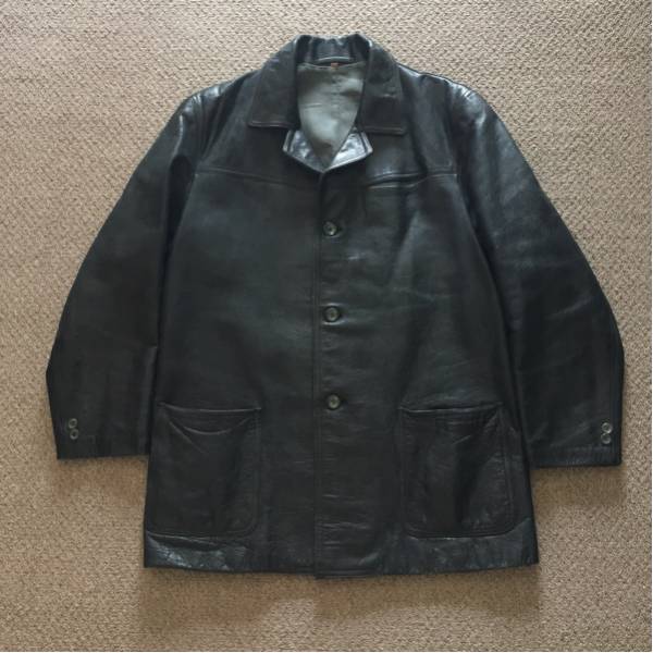 ビンテージ 50s 革ジャン カーコート レザージャケット 黒 ジャケット 60s 70s vintage コート 本革 練りボタン ブラック グレー シャツ