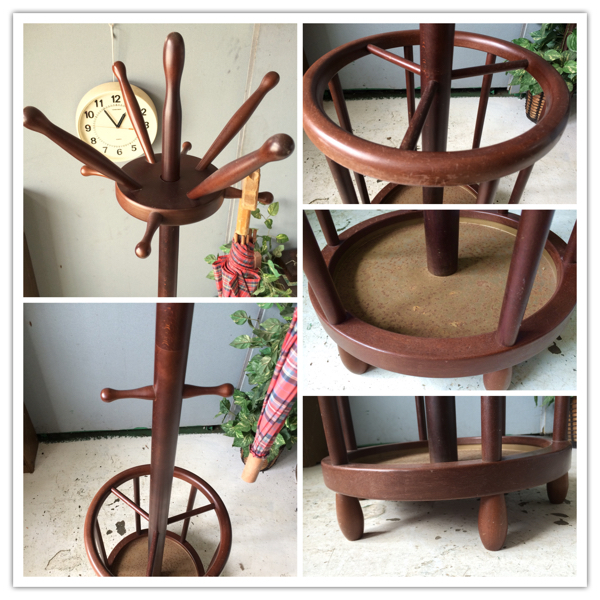 古い昔の 天然木 無垢 Najico 傘立て付き コートハンガー アンティーク  