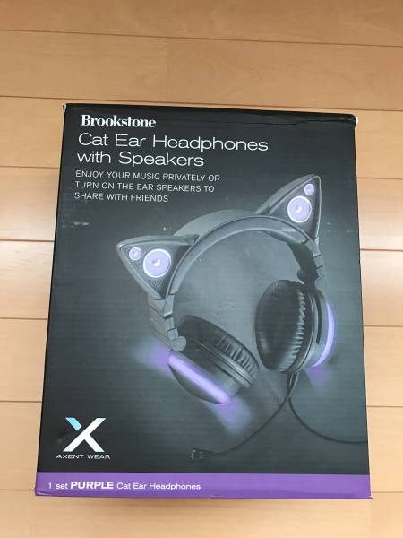 新品】￥1から！！ AXENT WEAR ネコ耳 ヘッドフォン LED付 パープル
