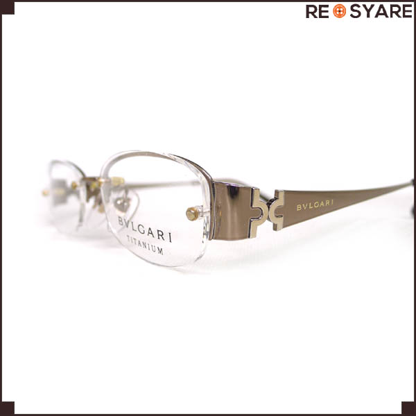 極美品*ブルガリ*2029Ｔ*チタニウム*ハーフリム*サイドロゴ*伊達*眼鏡*ブラウンゴールド*24368
