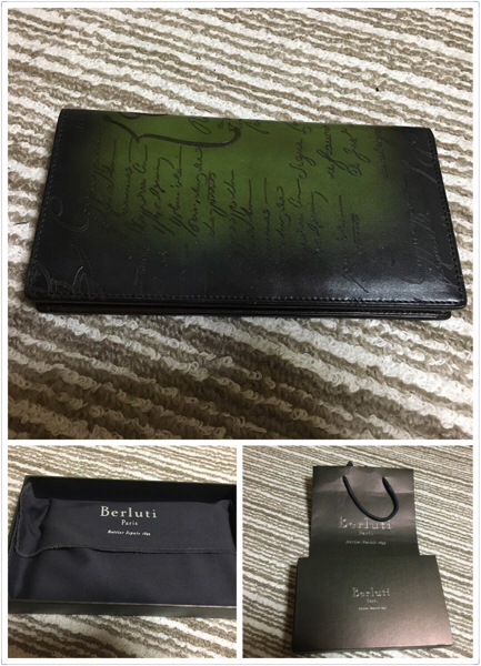 海外購入／特注 /レア ベルルッティ長財布エベヌ/ダークグリーン/本物 