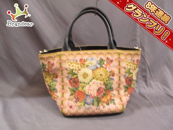 シンクビー ハンドバッグ 美品 ピンク×マルチ×黒 花柄