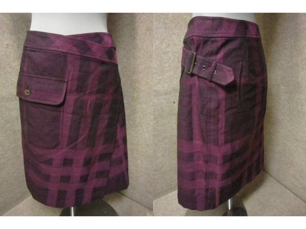 美品【BARBERRY　バーバリー】巻きスカート 36 濃紫 US1695S