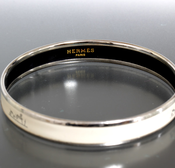 エルメス HERMES カレーシュ バングル シルバー×アイボリー 19cm