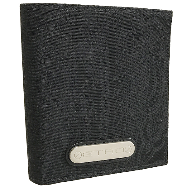 美品 エトロ 二つ折り財布 ナイロン レザー ブラック 黒 ETRO ペイズリー パスケース コンパクト財布 ミニ財布 ウォレット (3710)