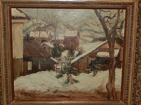 ゴシック調 レトロな額縁 絵画 油絵 油彩 肉筆画 風景画 「雪景色