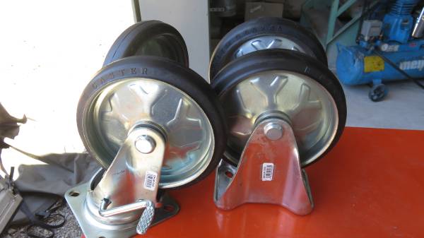 【送料無料】新品未使用品、200Φ自在ブレーキ付ゴム車輪～２個、固定ゴム車輪～２個OH　オーエッチ　産業用　ゴム車輪、キャスター_2