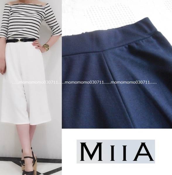 中古◆MIIA ミーア◆らくちんウエストゴムガウチョパンツ♪紺Fフリーサイズ