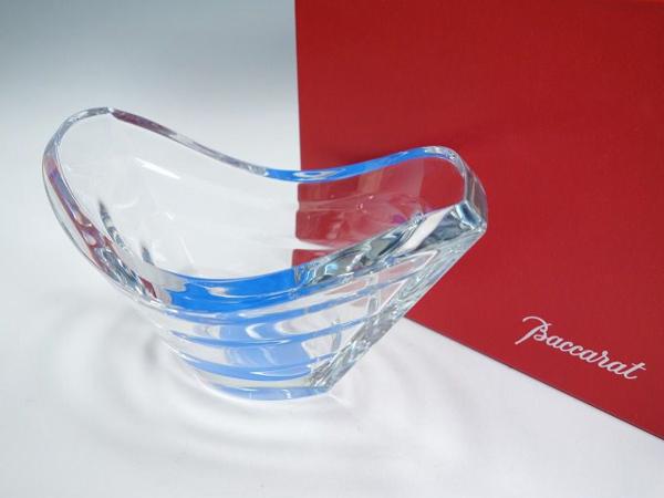 06018【Baccarat バカラ 】ウェーブ ボウル クリスタル ブルー バカラ