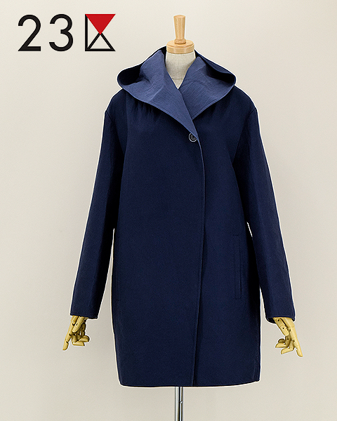 T2600◆美品◆23区◆コットンフーデットコート/スプリングコート◆46◆ネイビー