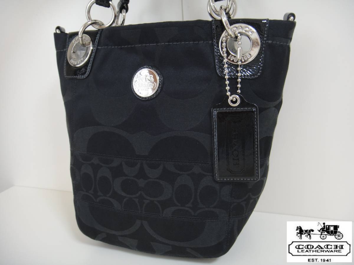 1円☆超美品☆COACHコーチシグネチャーキャンバス×エナメル2WAY 