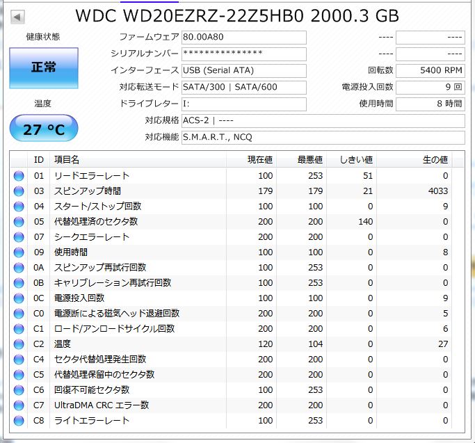 使用短め/8時間】USB3.0外付けハードディスク 2TB□HDCL-UTE2K□WD製