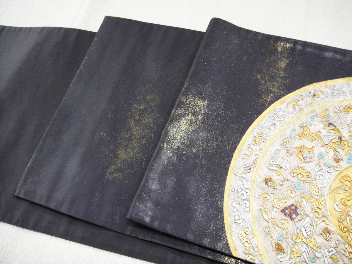 金通し 総刺繍帯 長尺深い海のようなお色 高級感たっぷり