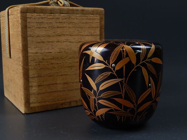 茶道具 木製漆塗 笹蒔絵 銀象嵌 棗 細密細工 時代物 極上品 初だし品