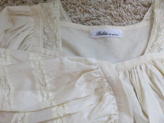 美品♪ビリティスBILITISフランス製レース付きパフブラウズ、ギャザーチュニック