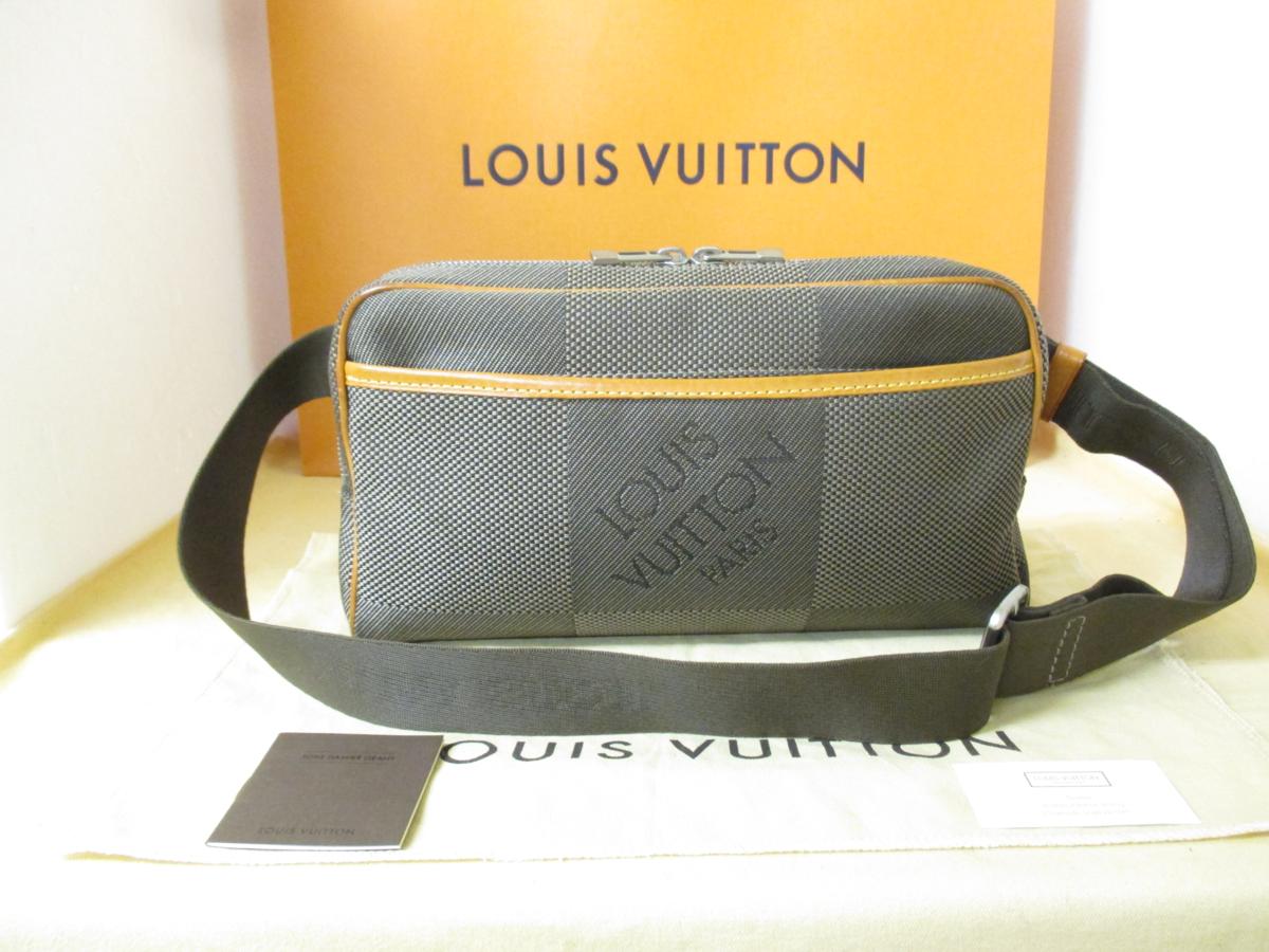 本物【即決で送料無料】良品/ダミエジェアン/アクロバット/ウエストバッグ/ボディバッグ/M93619/テール/カーキ/ヴィトンの保存袋付/正規品