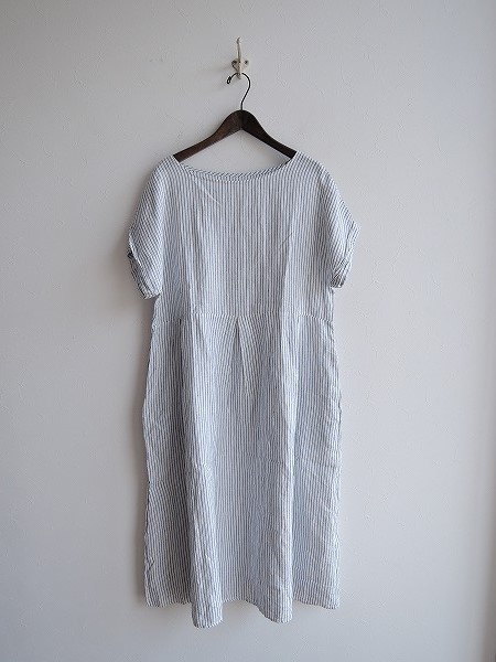 □ネストローブ nest Robe *リネンストライプ柄ワンピース*麻ホワイト