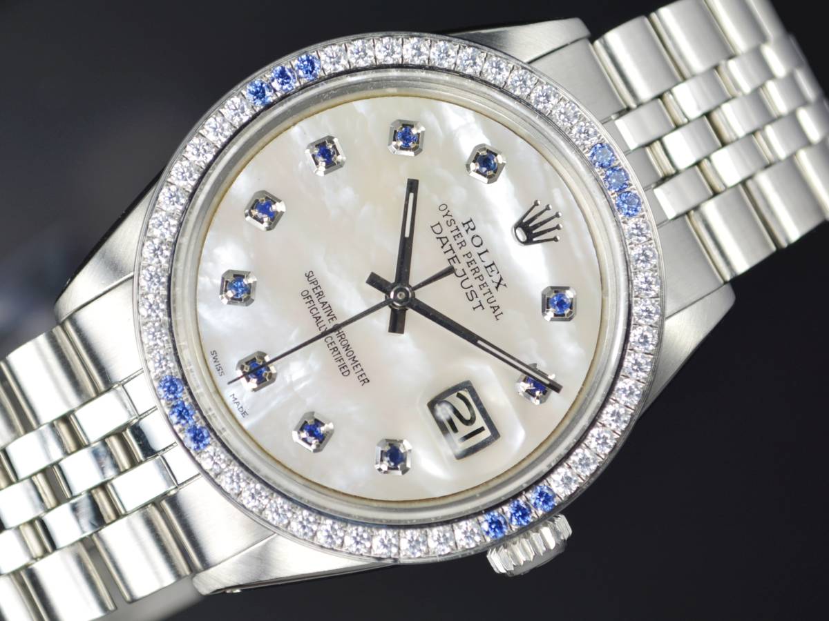 ロレックスデイトジャスト★ROLEX DATEJUST★MOP10サファイア×タンザナイト、ダイヤベゼル★純正ブレス付★OH、外装仕上げ、風防新品！