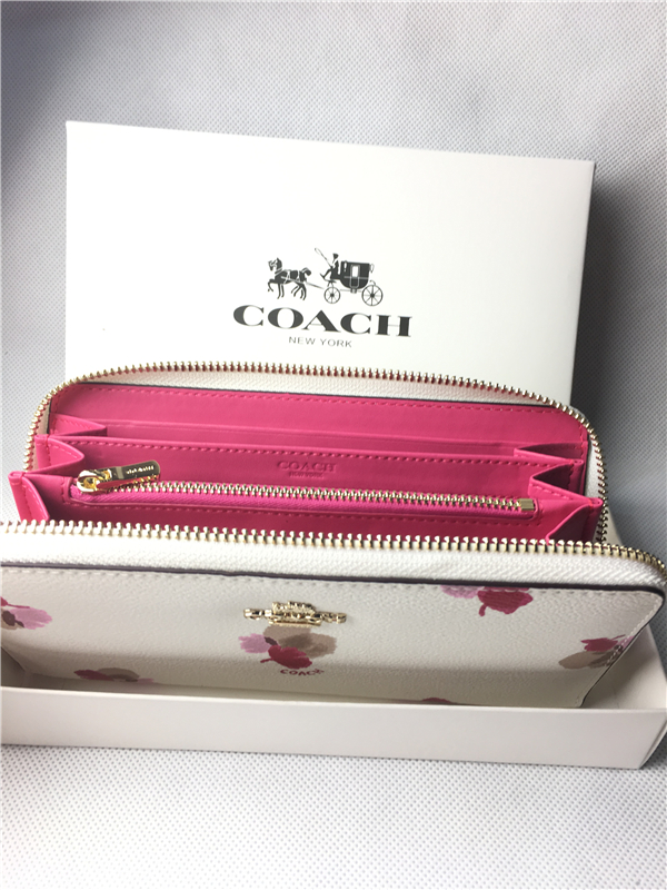 新品 未使用 アコーディオン F53794 ジップアコーチ COACH フローラルプリント ラウンド ラウンドファスナー長財布 ホワイト