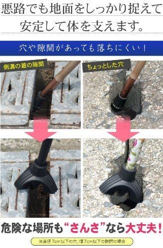 1)杖 ステッキ 10段階調整 三股 介護 補助 木 グリップ 青チェック