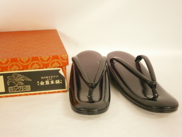 1スタ 【新品】 キンワシ印 草履/本革レザー/パープル/金鷲製/箱付き/23cm/