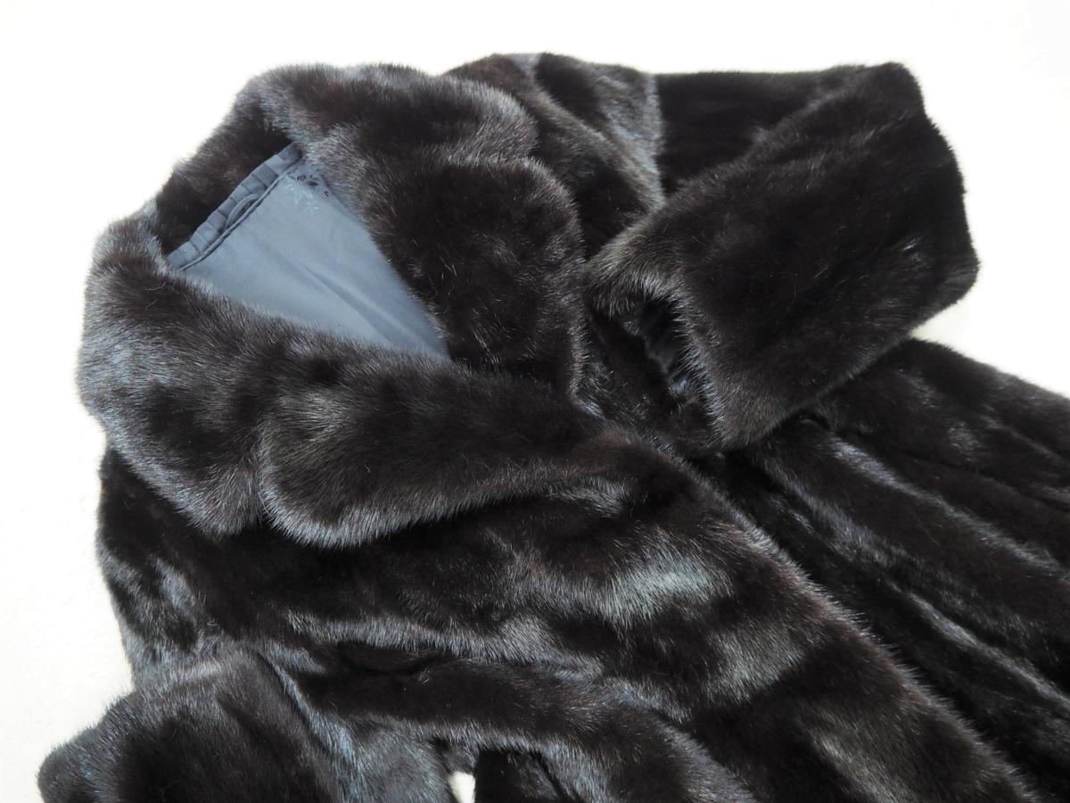 お値打ち品【ブラック系】ダークミンク　ハーフコート◆７１ｃｍ丈　１３号　ネーム・肩パット無し◆毛質・革質ＧＯＯＤ◆NO.019