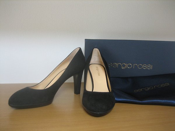 新品* セルジオロッシ/sergio rossi * レザー 黒 パンプス 靴 スエード38.5