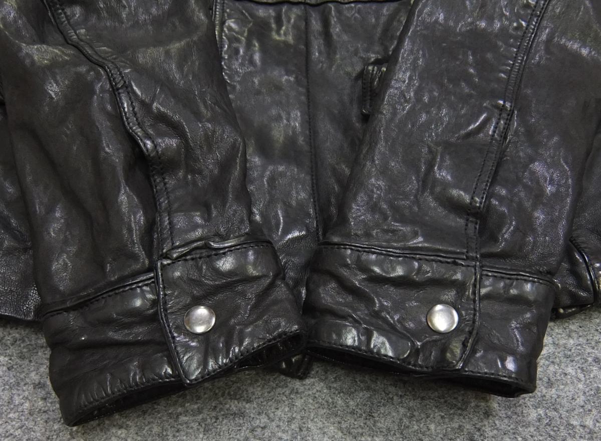 CathyJane 皺加工 レザージャケット 黒 3 羊革 キャシージェーン 革