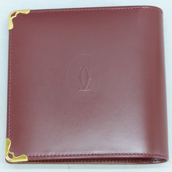 Cartier★マスト ドゥ カルティエ 二つ折り財布 ボルドー★美品 箱つき[5797