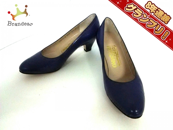 サルバトーレフェラガモ SalvatoreFerragamo 靴 パンプス 5 1/2 レザー パープル レディース - 美品