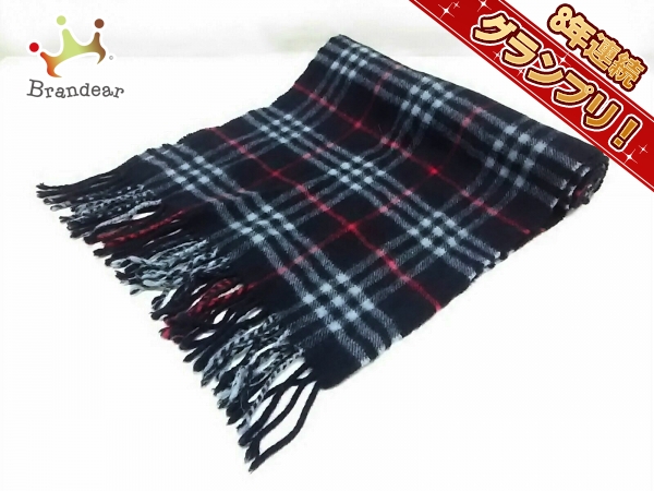 バーバリーズ Burberry's マフラー カシミヤ ダークネイビー×ライトブルー×レッド チェック柄 美品