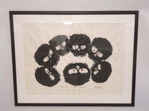 秋山巌木版画「雪の曲り家」1977 素朴な馬の版画です。 中古