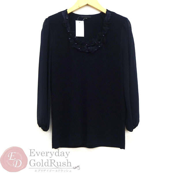 【美品】TO BE CHIC トゥービーシック カットソー 黒 ニット切り替え 袖スケ Ⅲ レディース【kk】