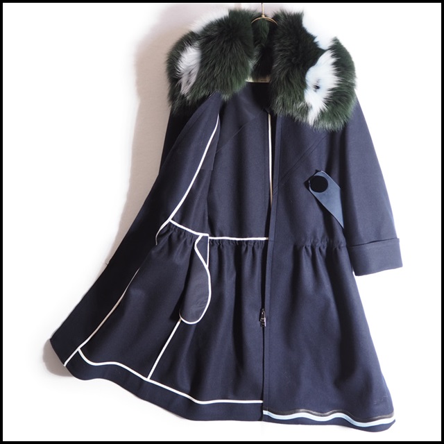P9073H ▽FENDI フェンディ▽ フォックスファー付き ウールカシミア 