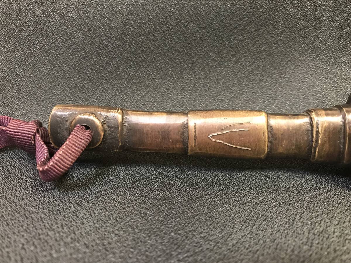 時代物！武具、「真鍮製、兜割 (かぶとわり)」、象嵌、良品です。
