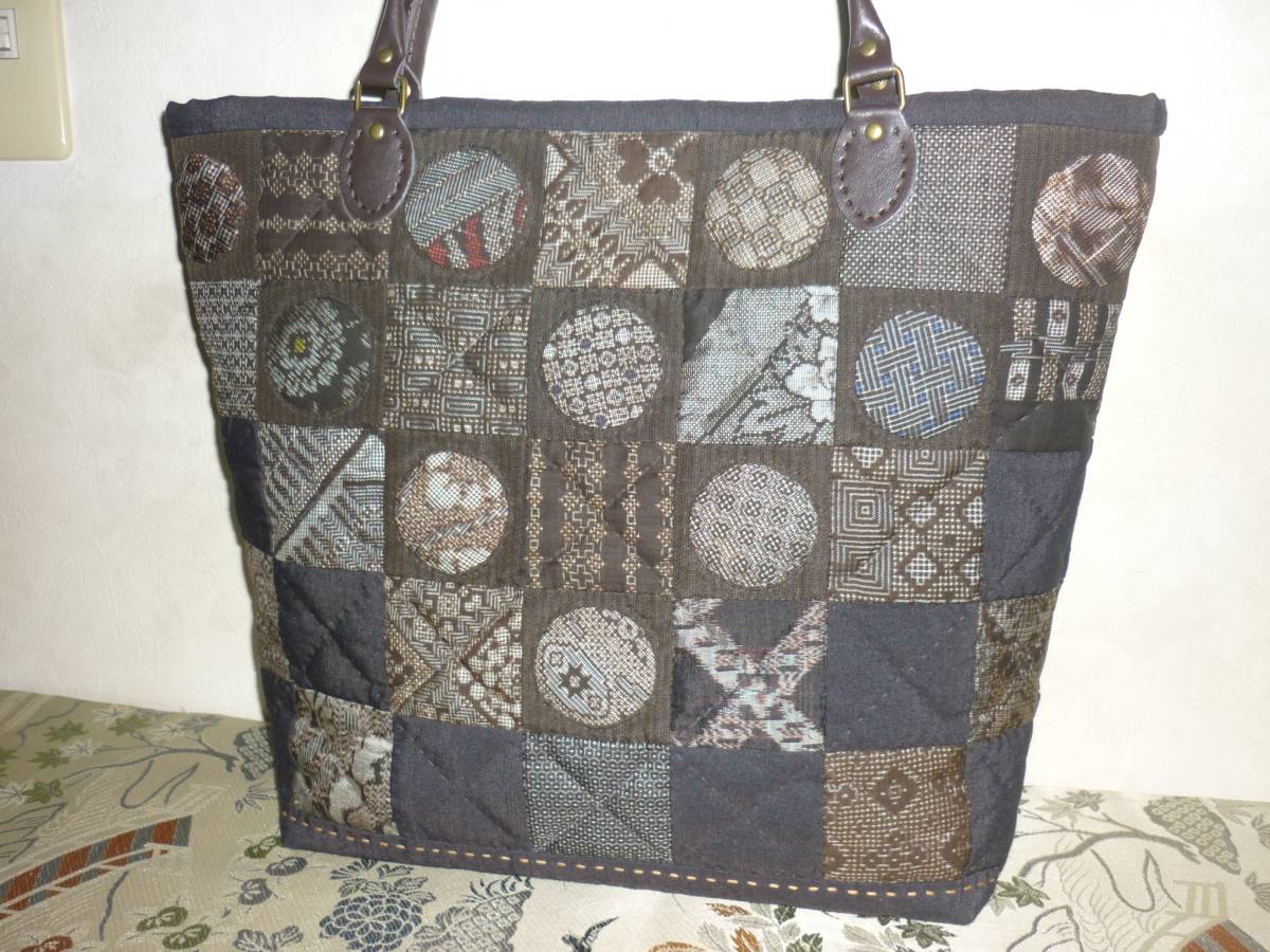 ☆大島紬バッグ 手作りパッチワーク 〇アップリケ リメイク ☆