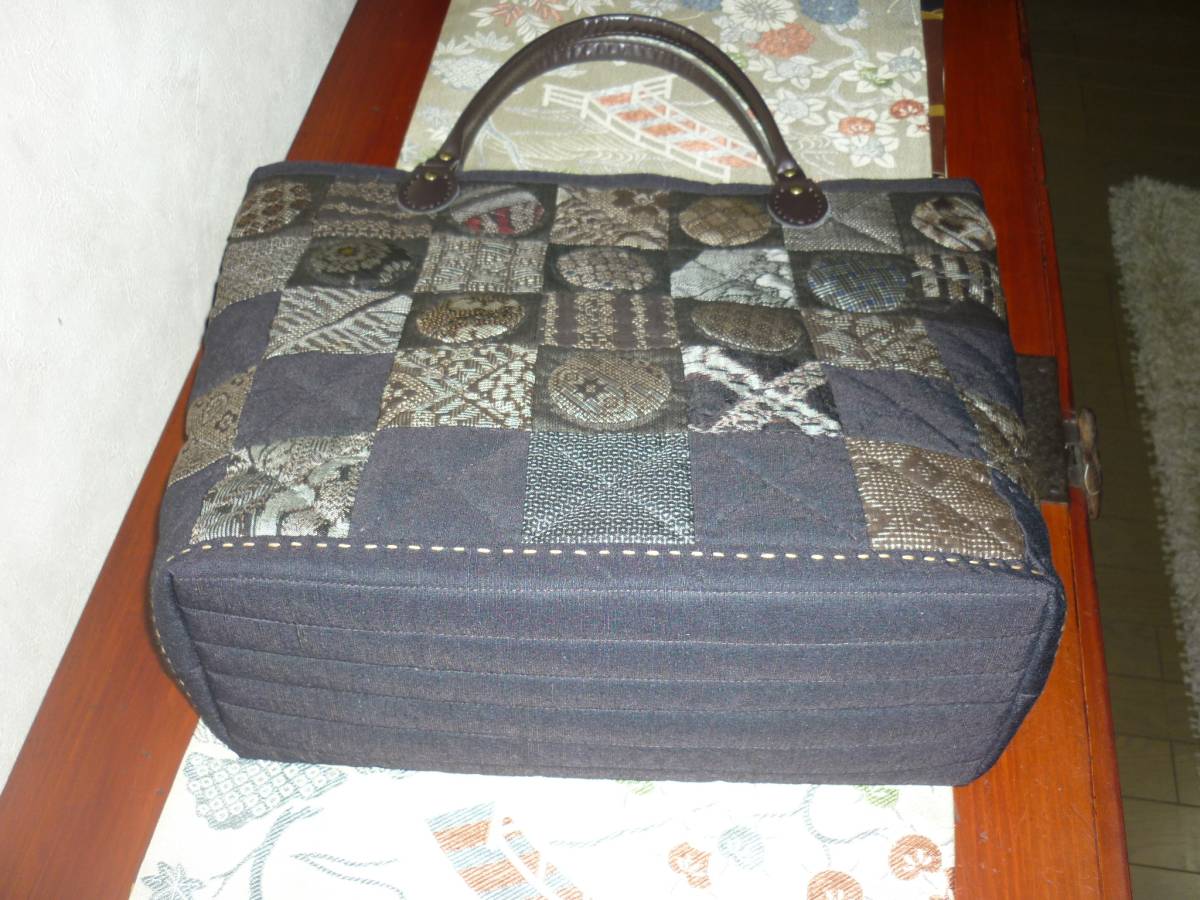 ☆大島紬バッグ 手作りパッチワーク 〇アップリケ リメイク ☆