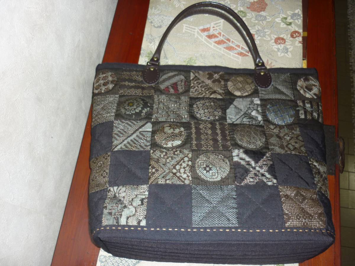 ☆大島紬バッグ 手作りパッチワーク 〇アップリケ リメイク ☆