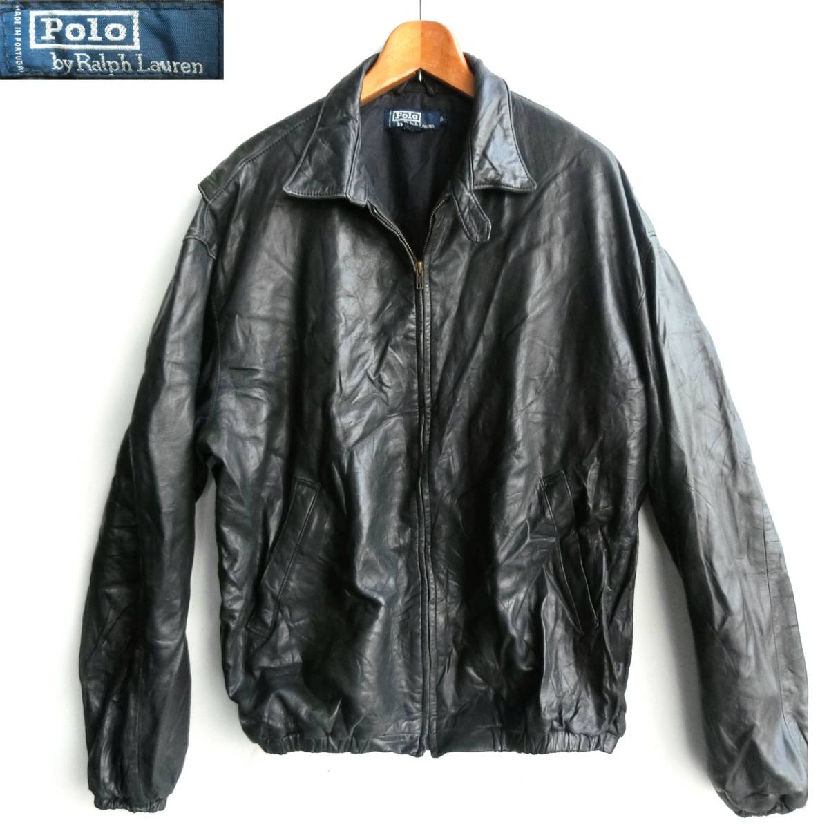 J/11.15　Polo by Ralph Lauren　ポロ ラルフローレン　本革　シングルレザーライダース　レザージャケット　ポロ　ブラック　3XL位　XXXL