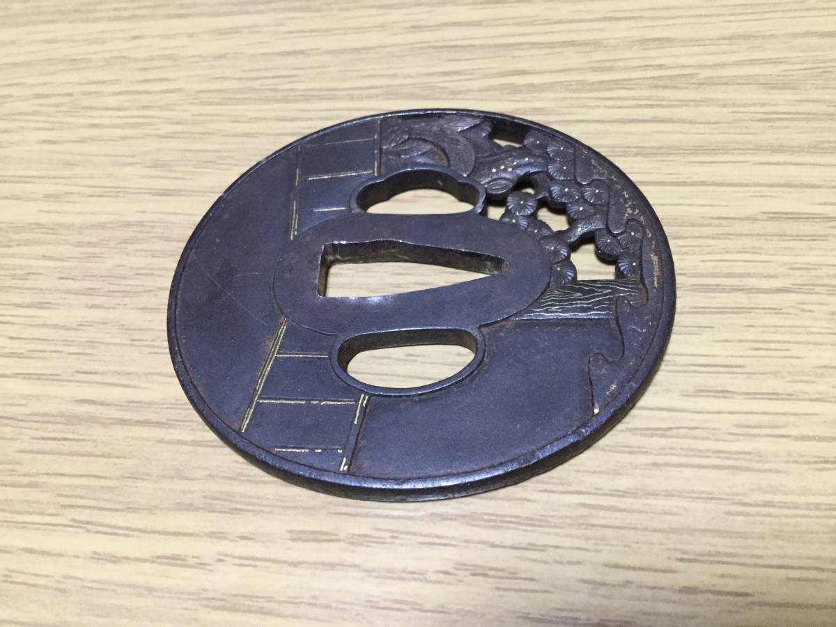駒井製 鉄地 金銀象嵌 名品 江戸期金工作 草廬三顧 鉄磨