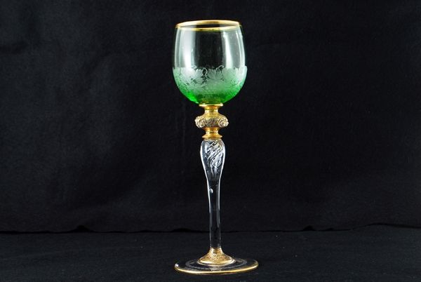 ベネチアン ボヘミアングラス　モーゼル　グリーンゴブレット