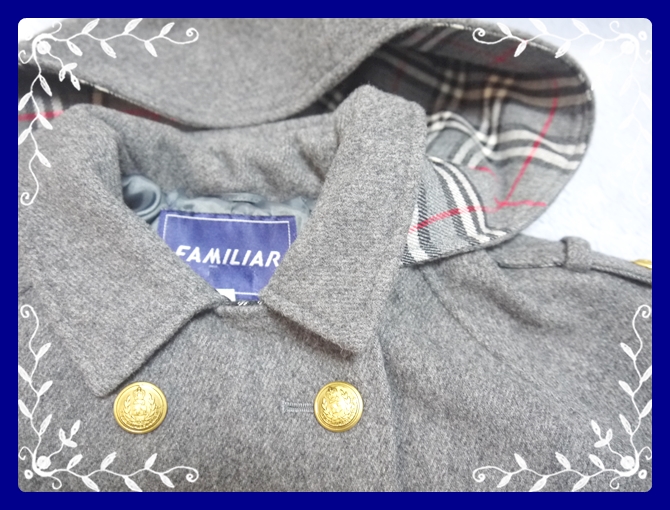 ◆ファミリア◆【美品】コート(120)グレー/チェック/フード付