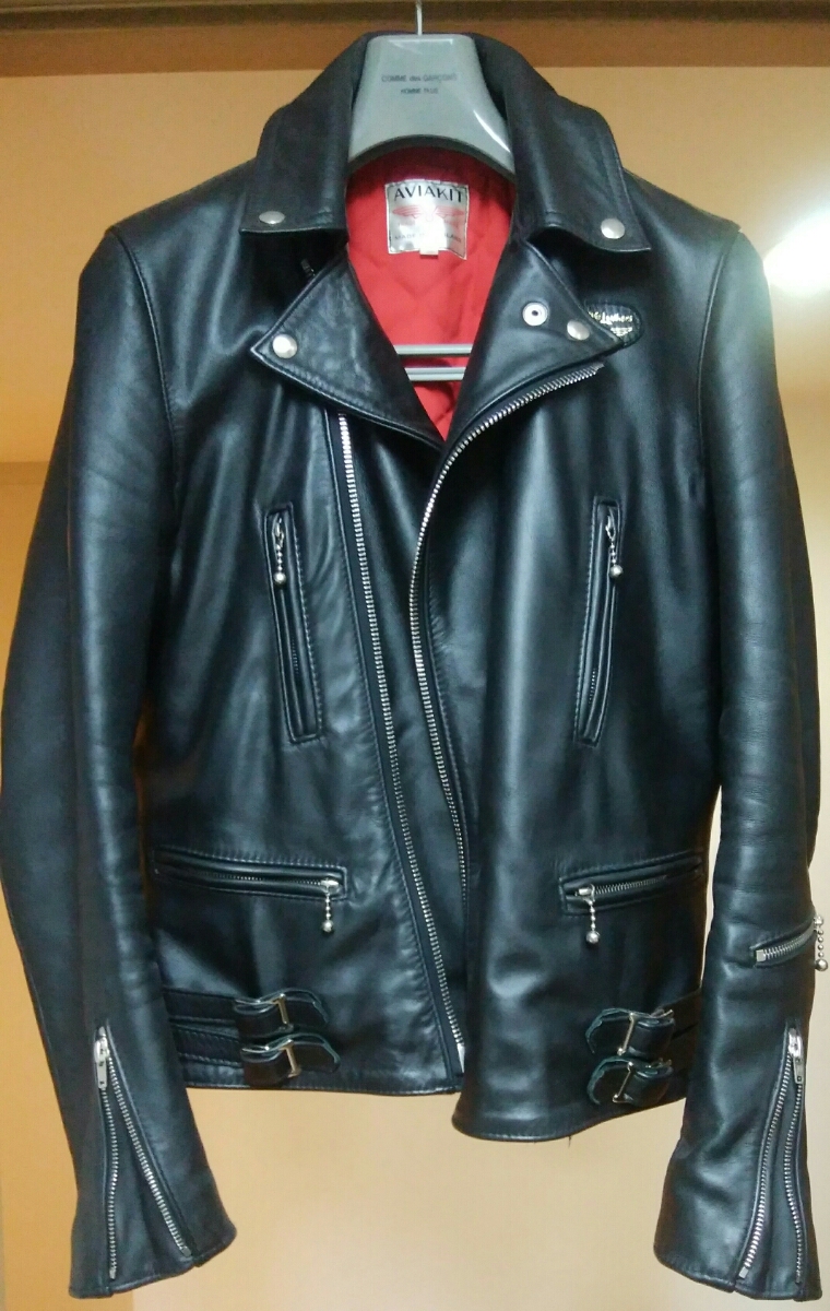 ★ルイスレザー　ライトニング　タイトフィット　36 黒　裏地　レッドキルト＆ブラックニット仕様