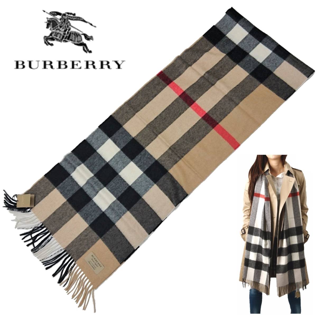 美品✨BURBERRY カシミヤマフラー メガチェック バーバリー BURBERRY 