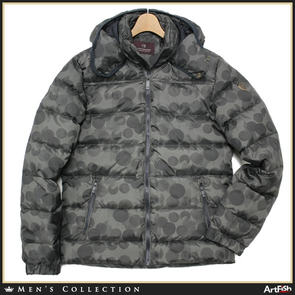1円 SCOTCH&SODA【蘭】撥水 ドット柄 カーキ×グレー フード付 ダウンジャケット ブルゾン アウターca931*S新品