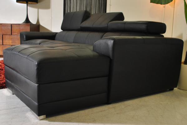 １円～現品限り・最落無し送料無料（一部地域送料有）ANDORA・本革L型ワイドカウチソファー・BK黒・未使用訳あり